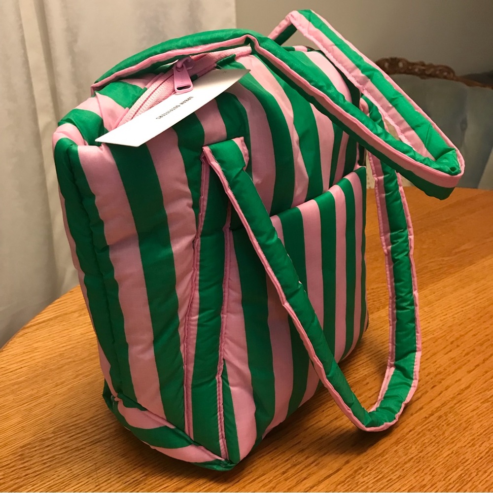 BAGGU Pink and Green Awning Striped Mini Tote